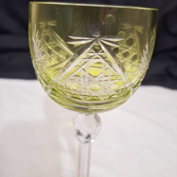 Vintage Hock Wine Glass Cut to Clear Green Peridot /Lime 7 ½”. - Picture 4 of 6